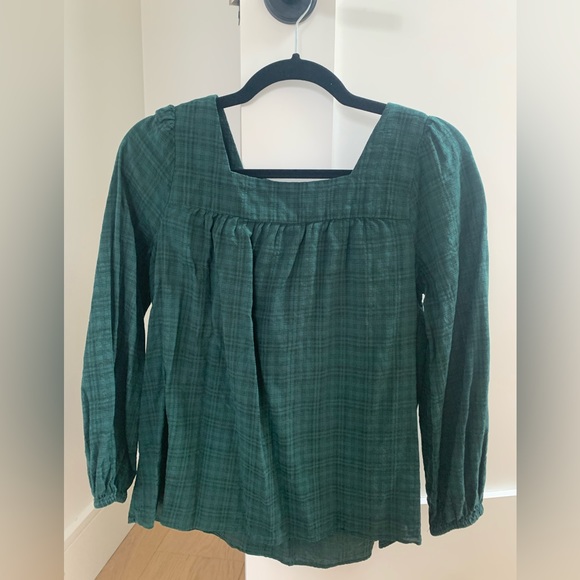 Plaid Square-Neck Peasant Top - Picture 3 of 5